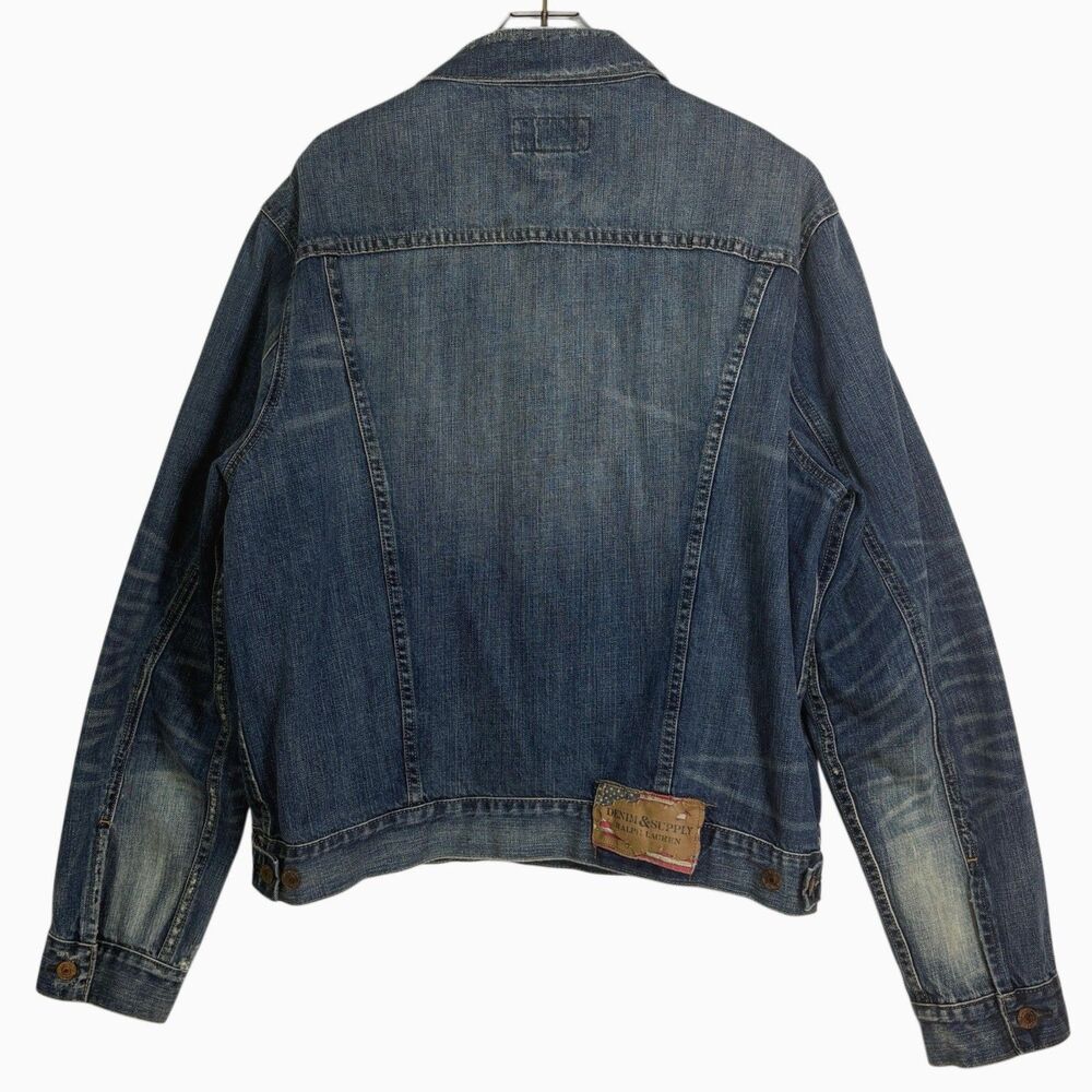 Vintage Ralph Lauren Denim & Supply XL Jean Jacket Trucker American Flag Patch - Picture 6 of 9